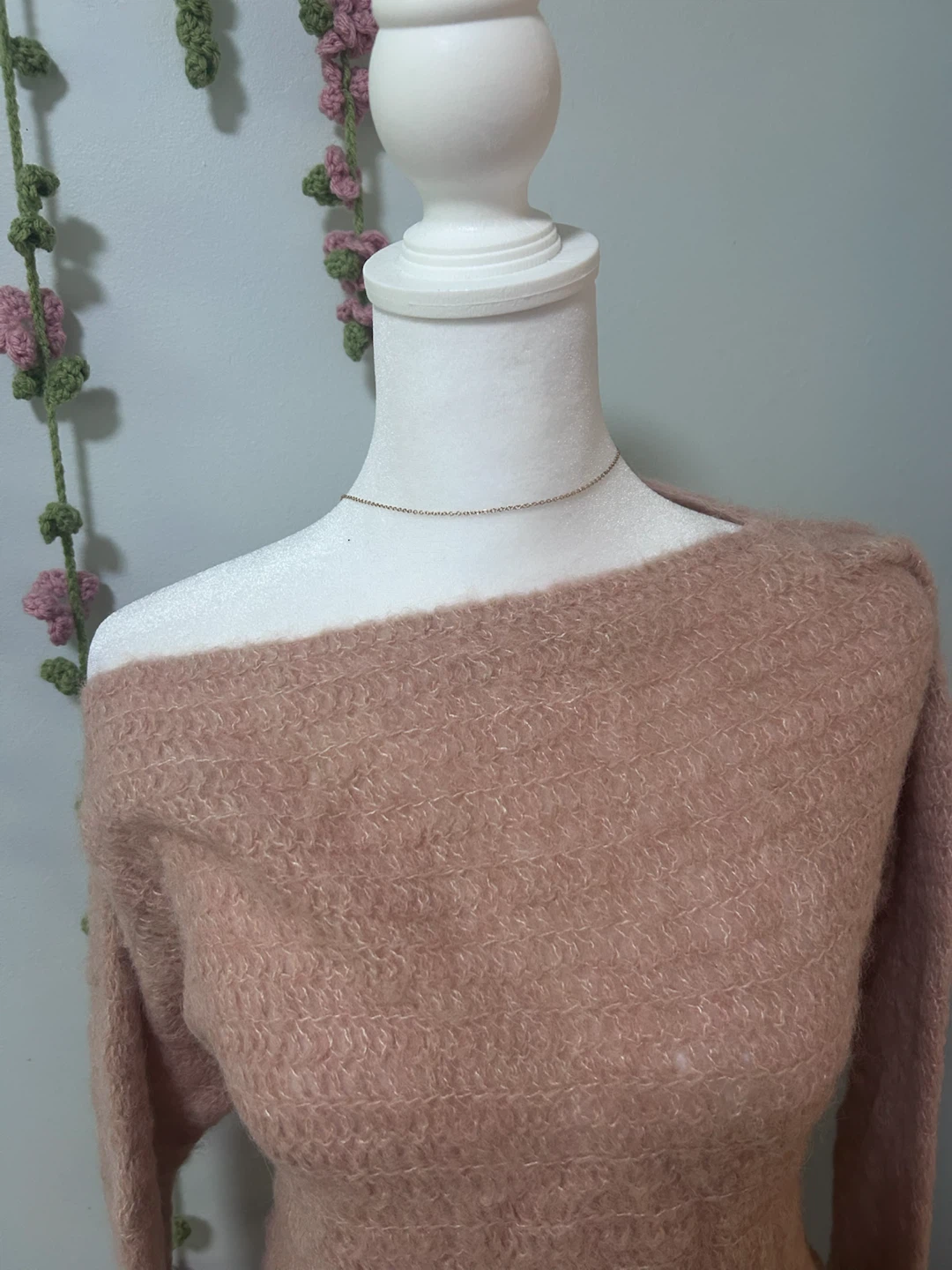 Pink Off-the-Shoulder Sweater Handmade crochet - photo 2