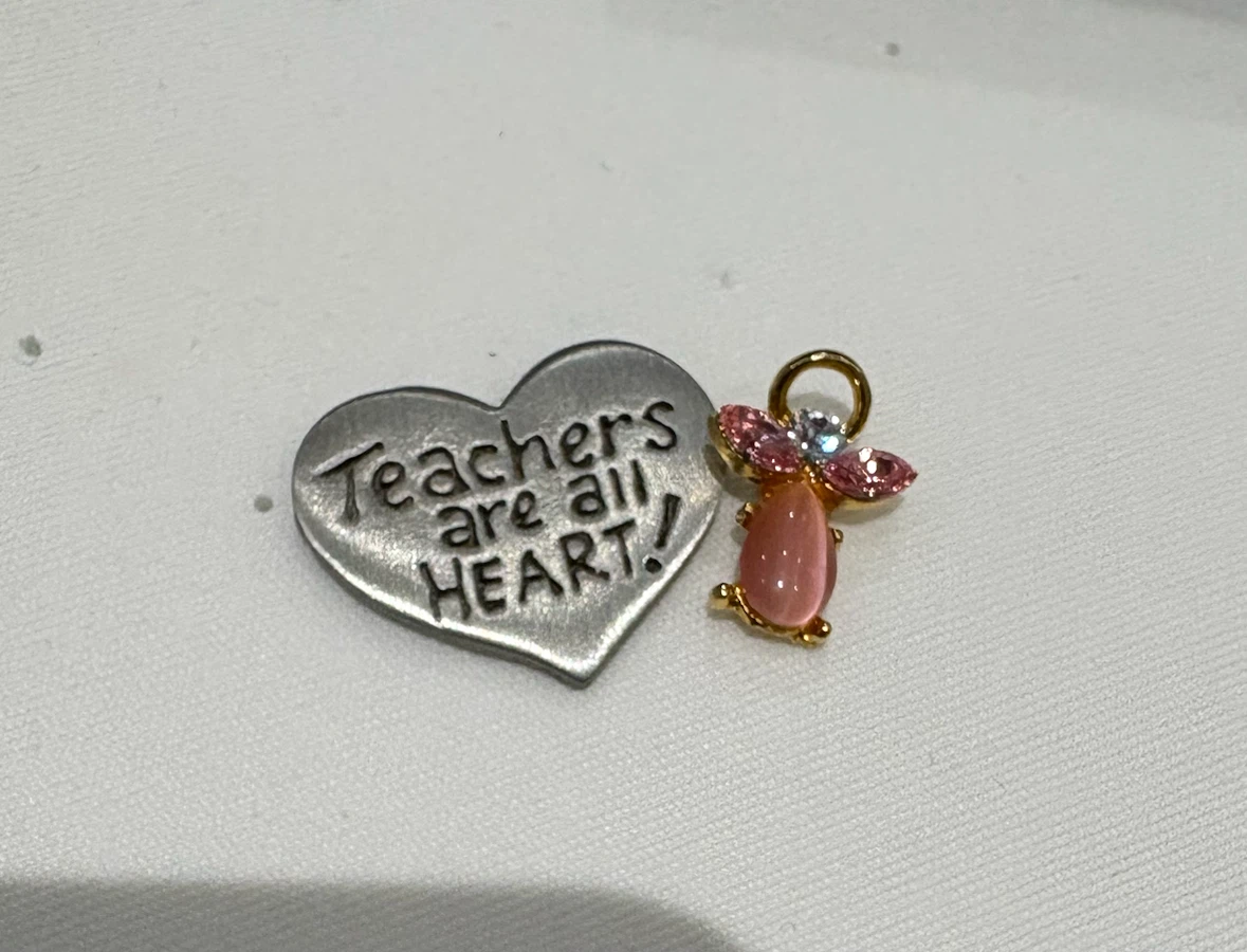 Teacher Heart & Pink Angel Pins – Set of 2