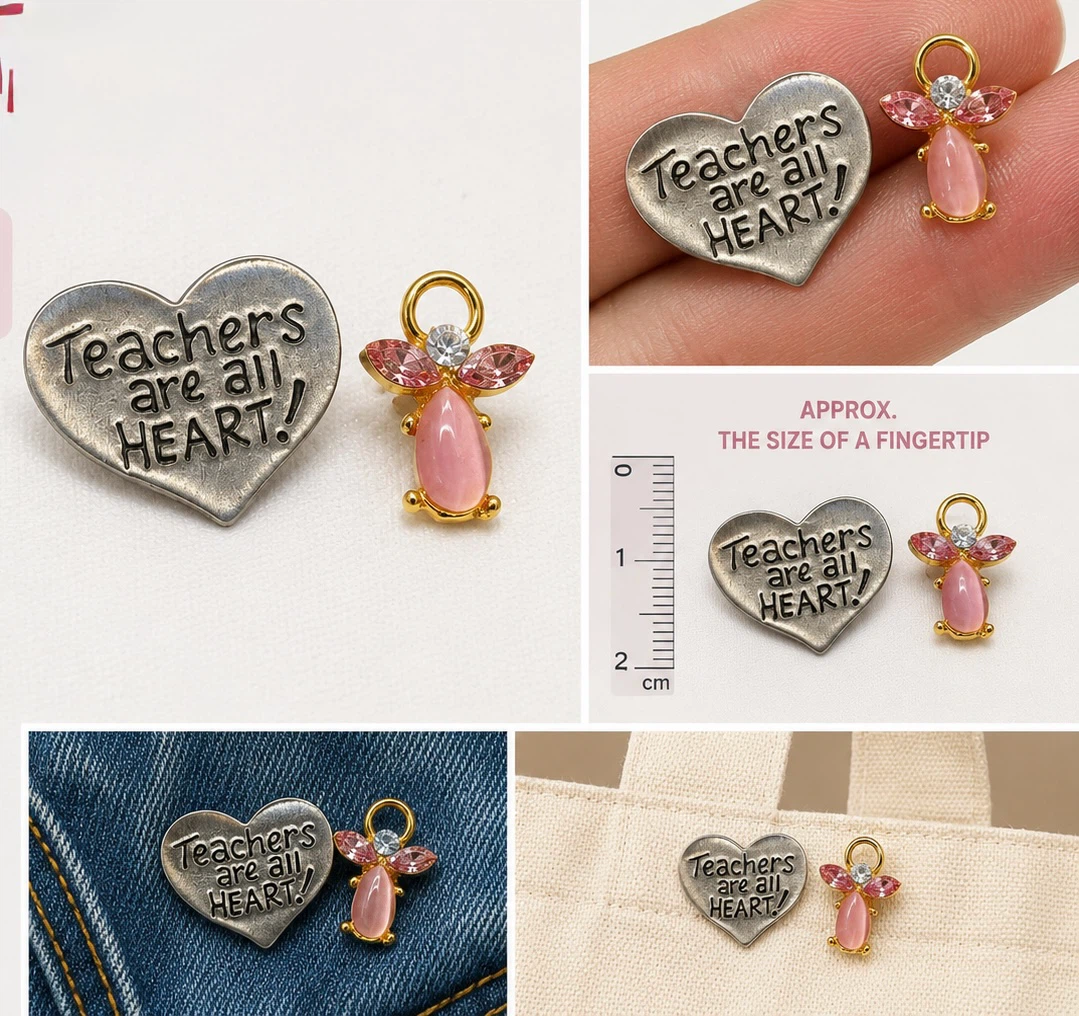Teacher Heart & Pink Angel Pins – Set of 2 - photo 2