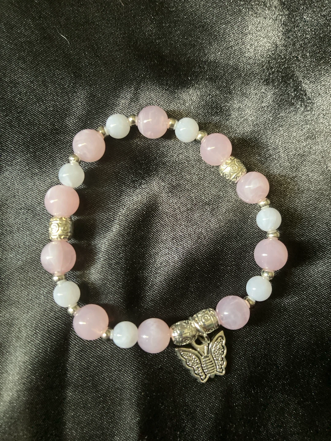 Hand Made Pink & White Butterfly Bracelet