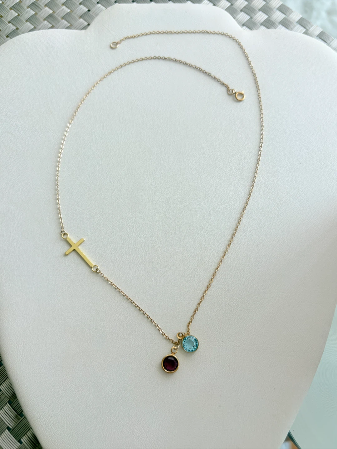 14k Gold Fill  Necklace with Cross & Amethyst and Blue topaz