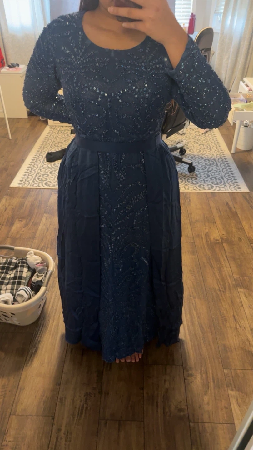 Navy Blue Embellished Maxi Dress