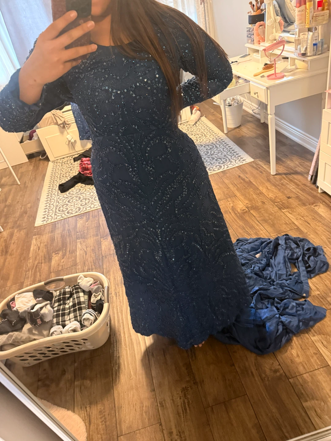 Navy Blue Embellished Maxi Dress - photo 2