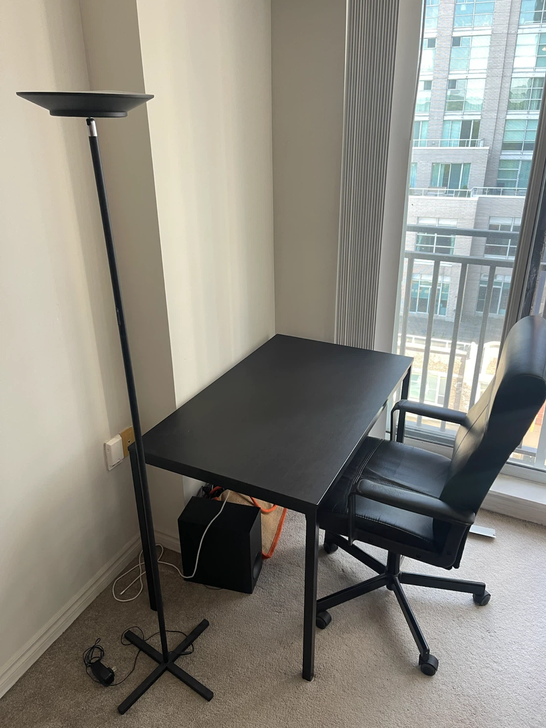 Desk chair and floor lamp