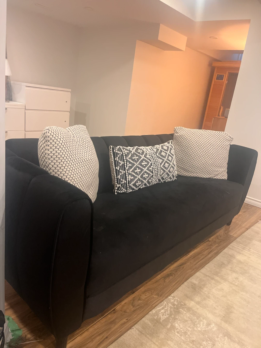 Black Velvet Sofa with Accent Pillows - photo 2