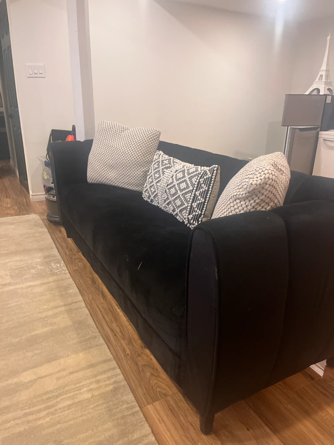 Black Velvet Sofa with Accent Pillows - photo 3