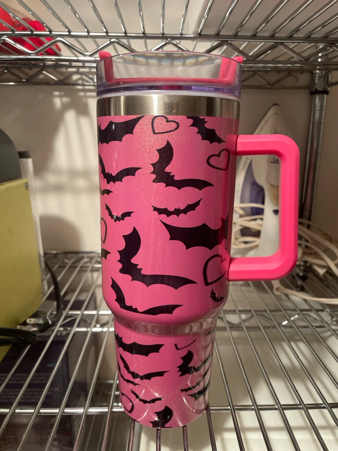 Pink Bat Tumbler with Handle