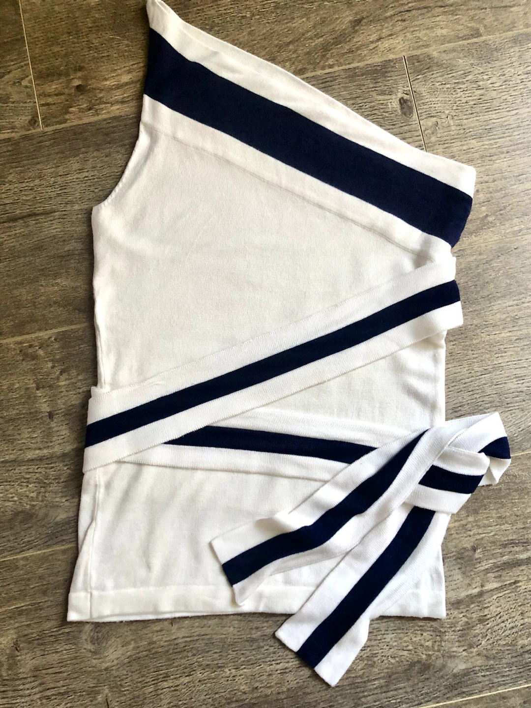 White One Shoulder Top with Navy Stripes