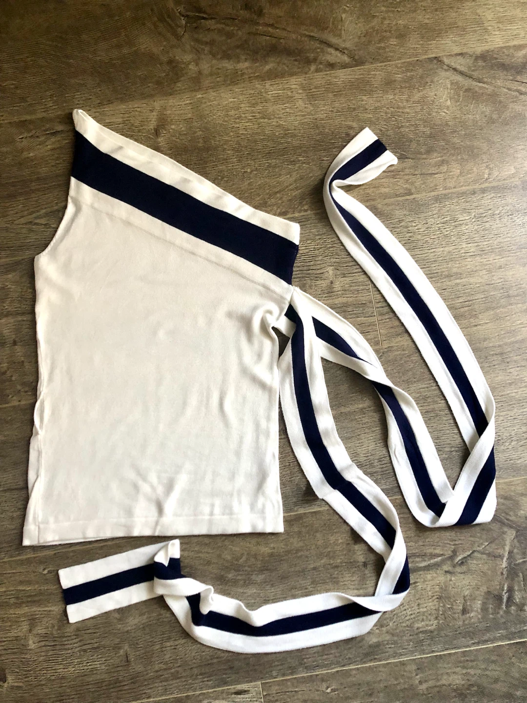 White One Shoulder Top with Navy Stripes - photo 2