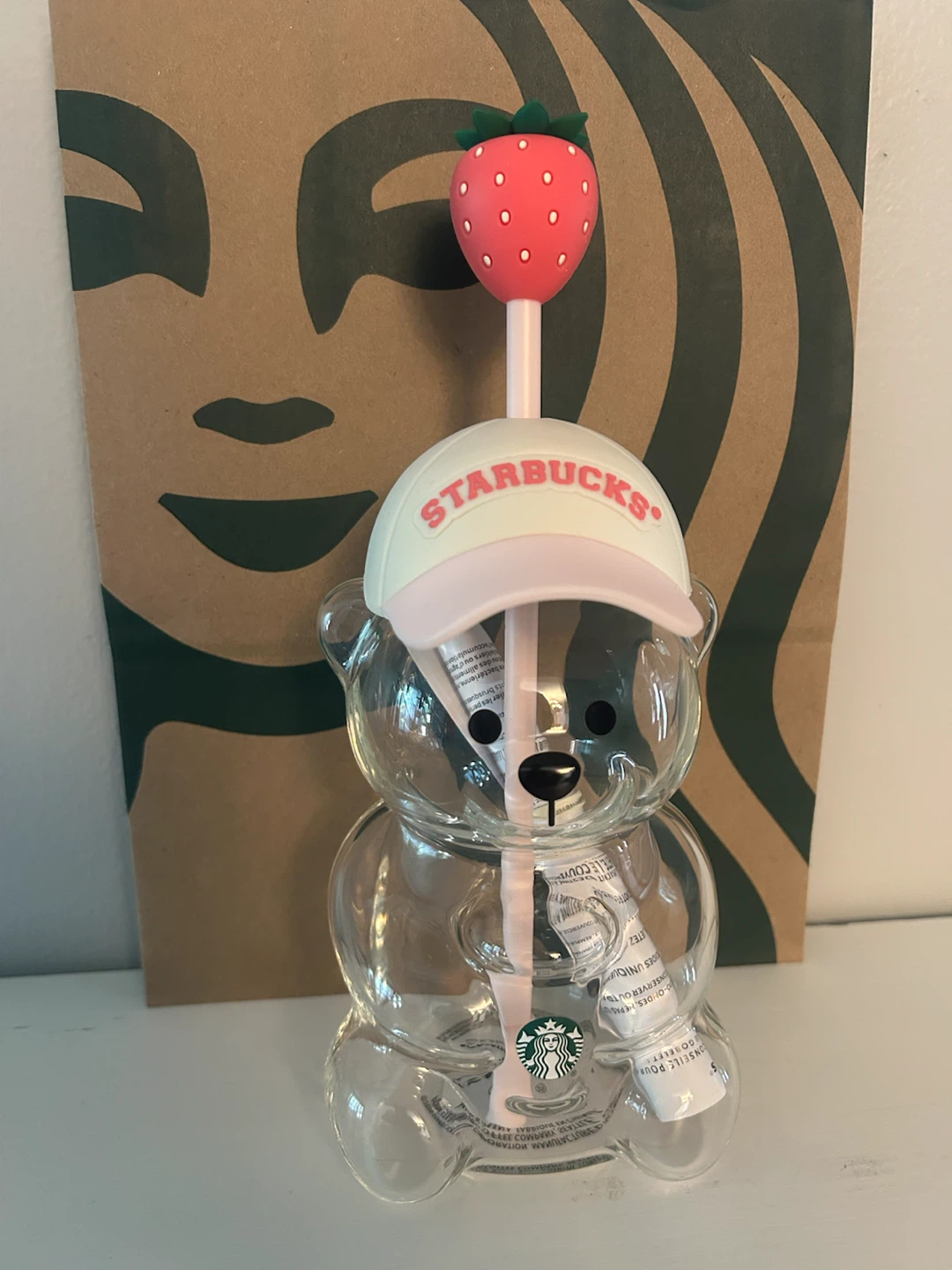 New Starbucks Pink Bearista Glass Cold Cup - Limited Edition