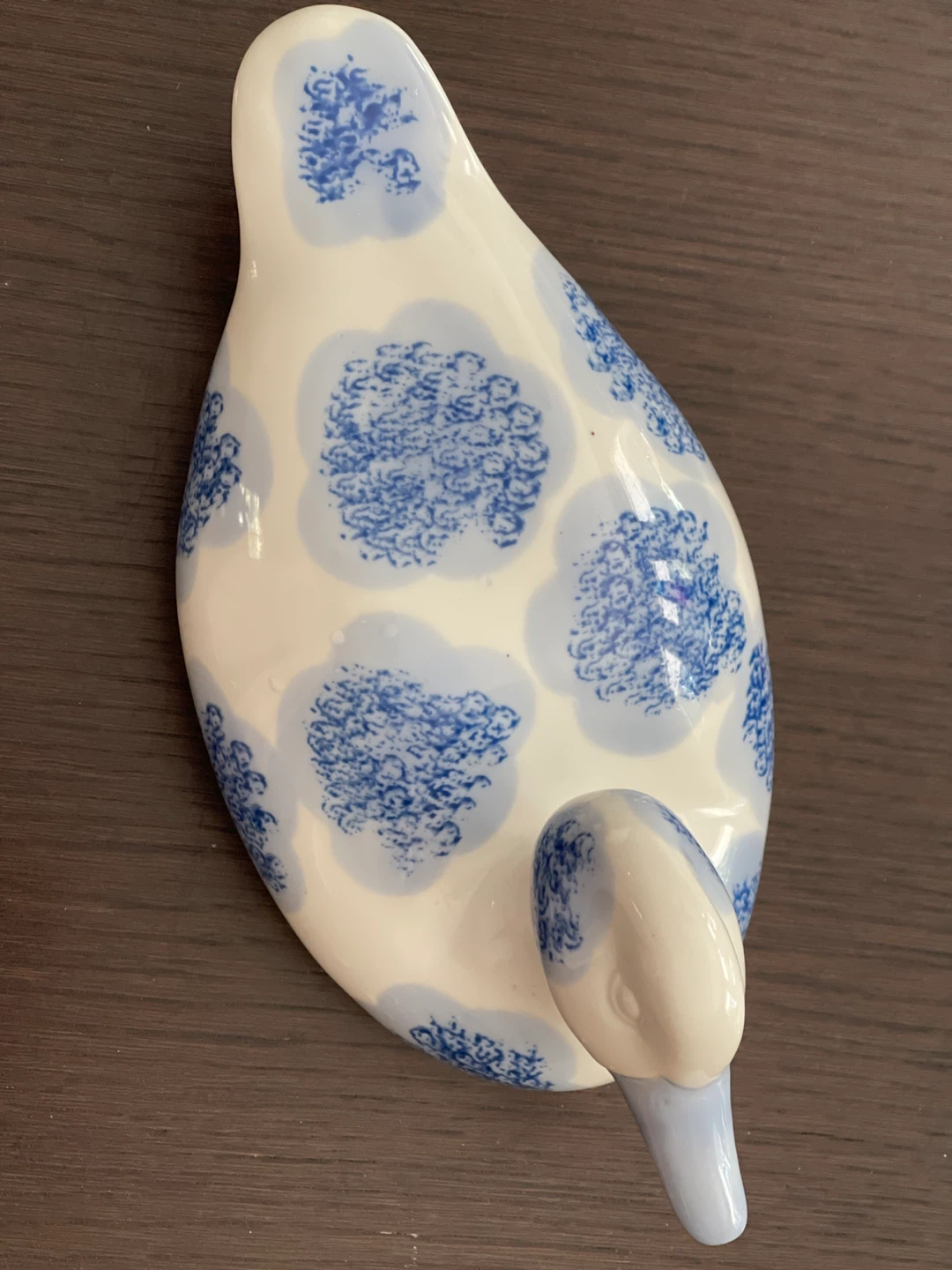 Staffordshire Ceramic Duck Figurine Blue Floral Pattern