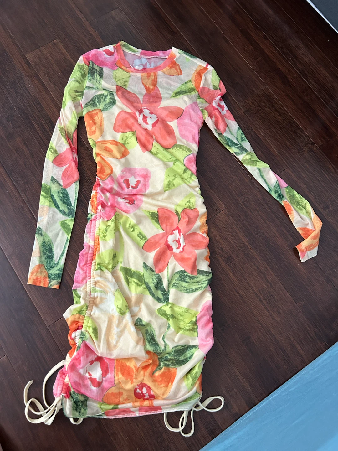 Floral Mesh Ruched Dress