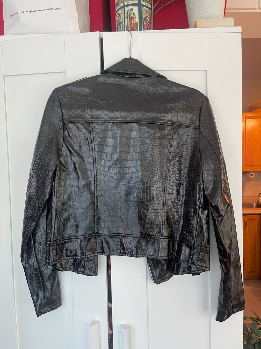 TOPSHOP Black Faux Croc Moto Jacket - photo 2