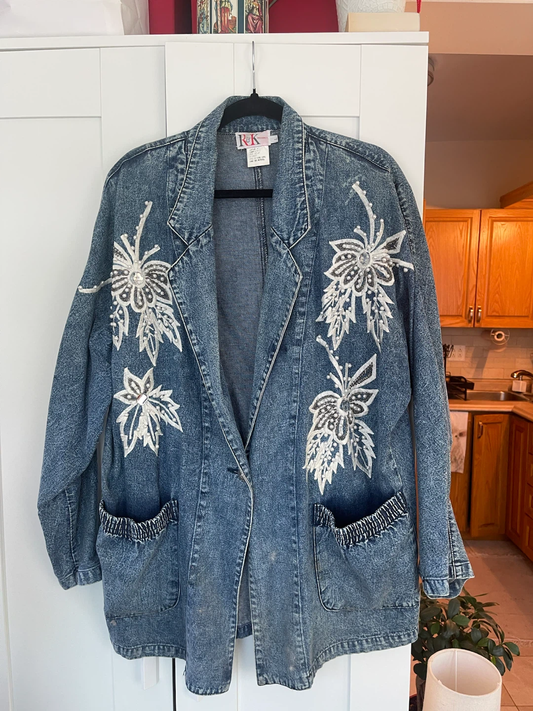 RJC Denim Jacket with Beaded & Embroidered Flowers