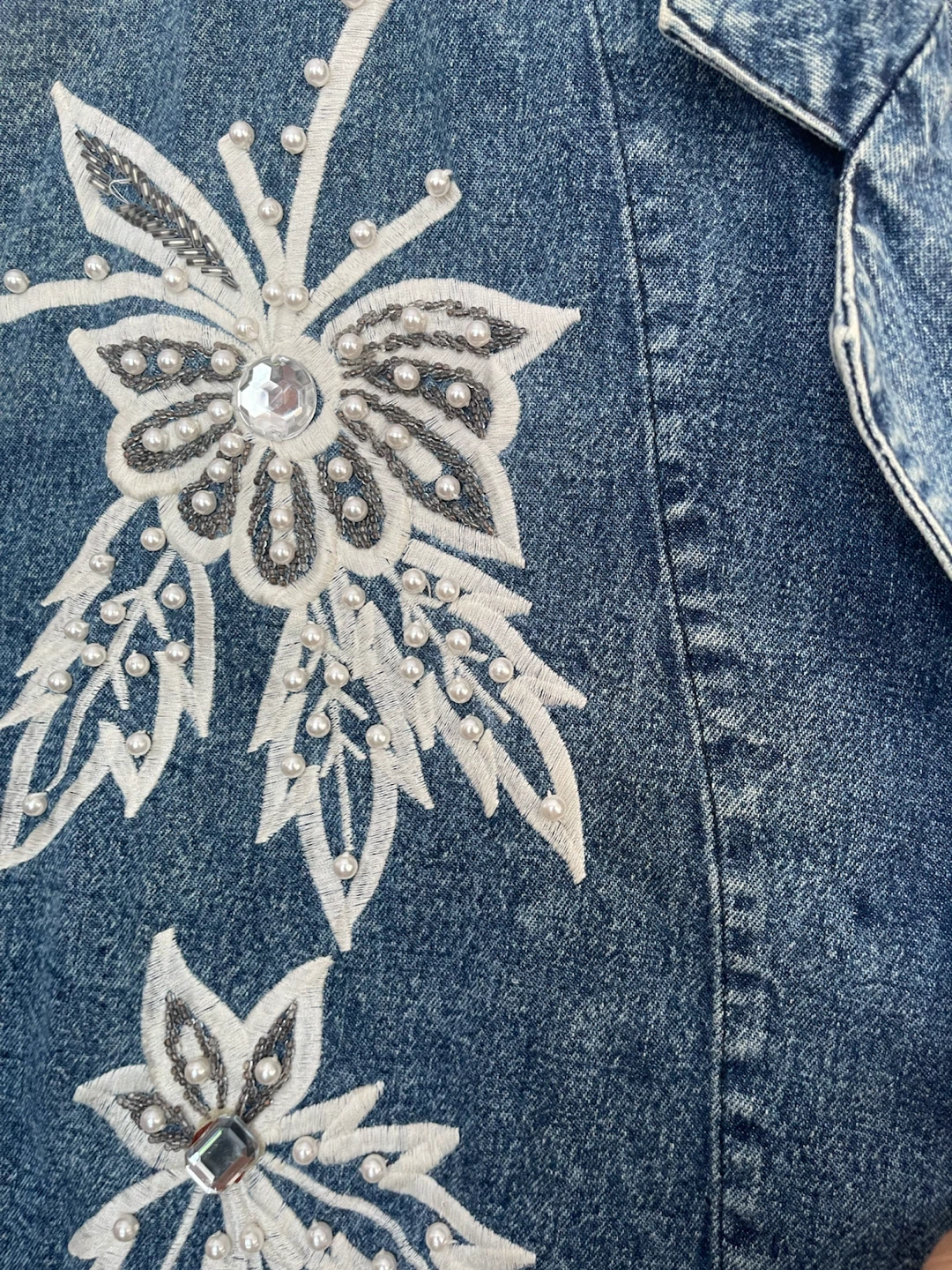 RJC Denim Jacket with Beaded & Embroidered Flowers - photo 2