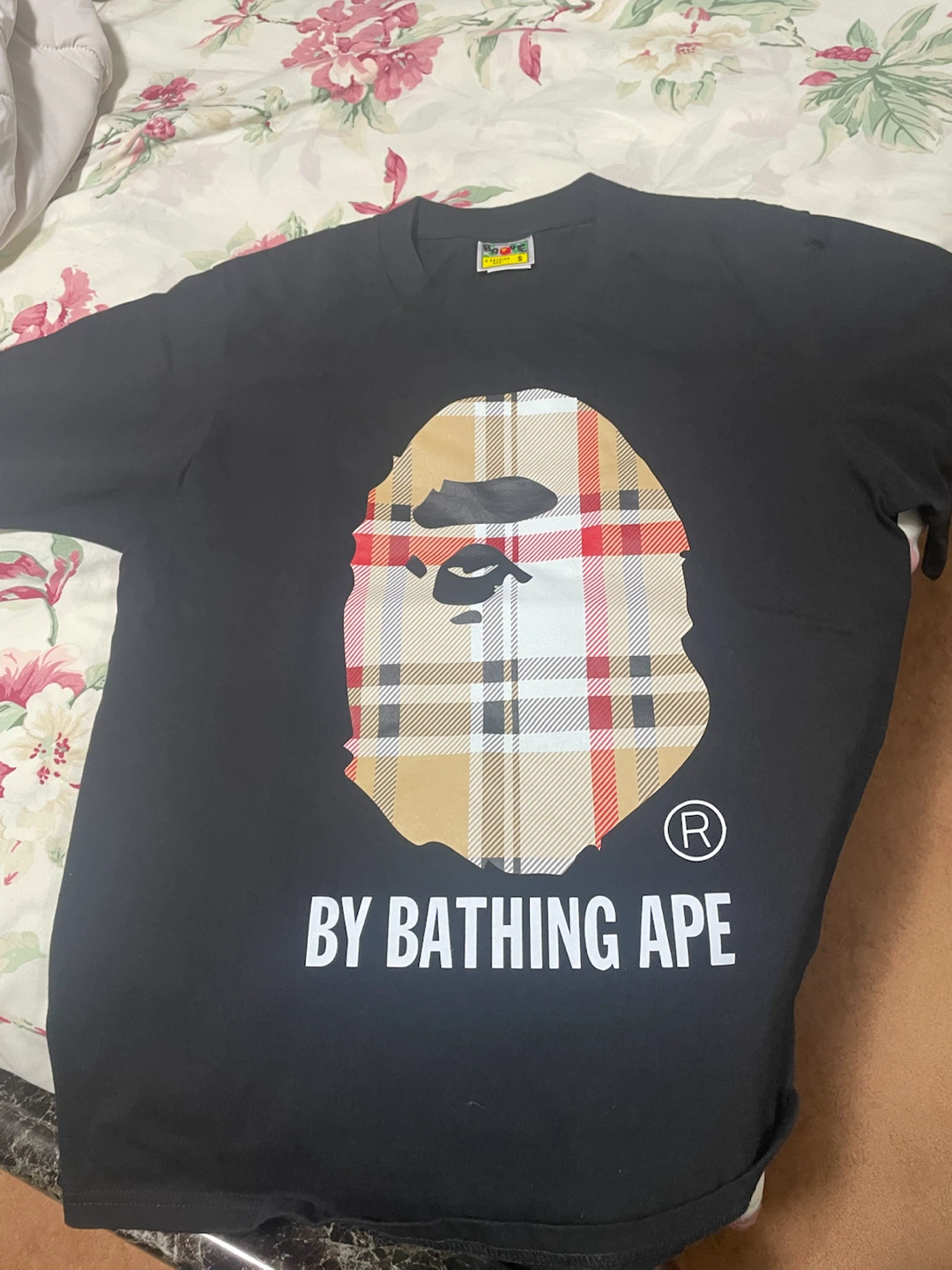 A Bathing Ape T-Shirt Black Plaid Ape Head