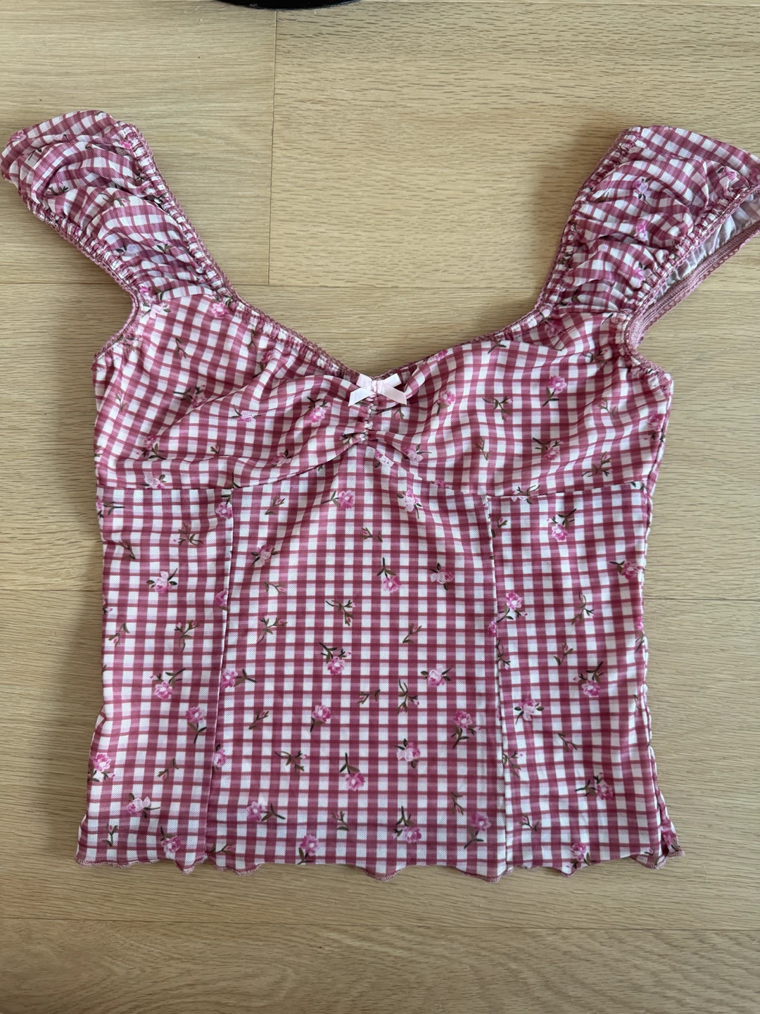 Pink Gingham Floral Cottagecore Top - photo 5