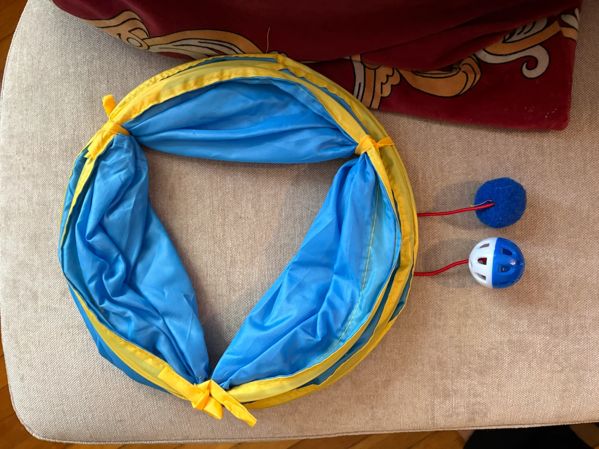 Blue and Yellow Cat Tunnel with Toys