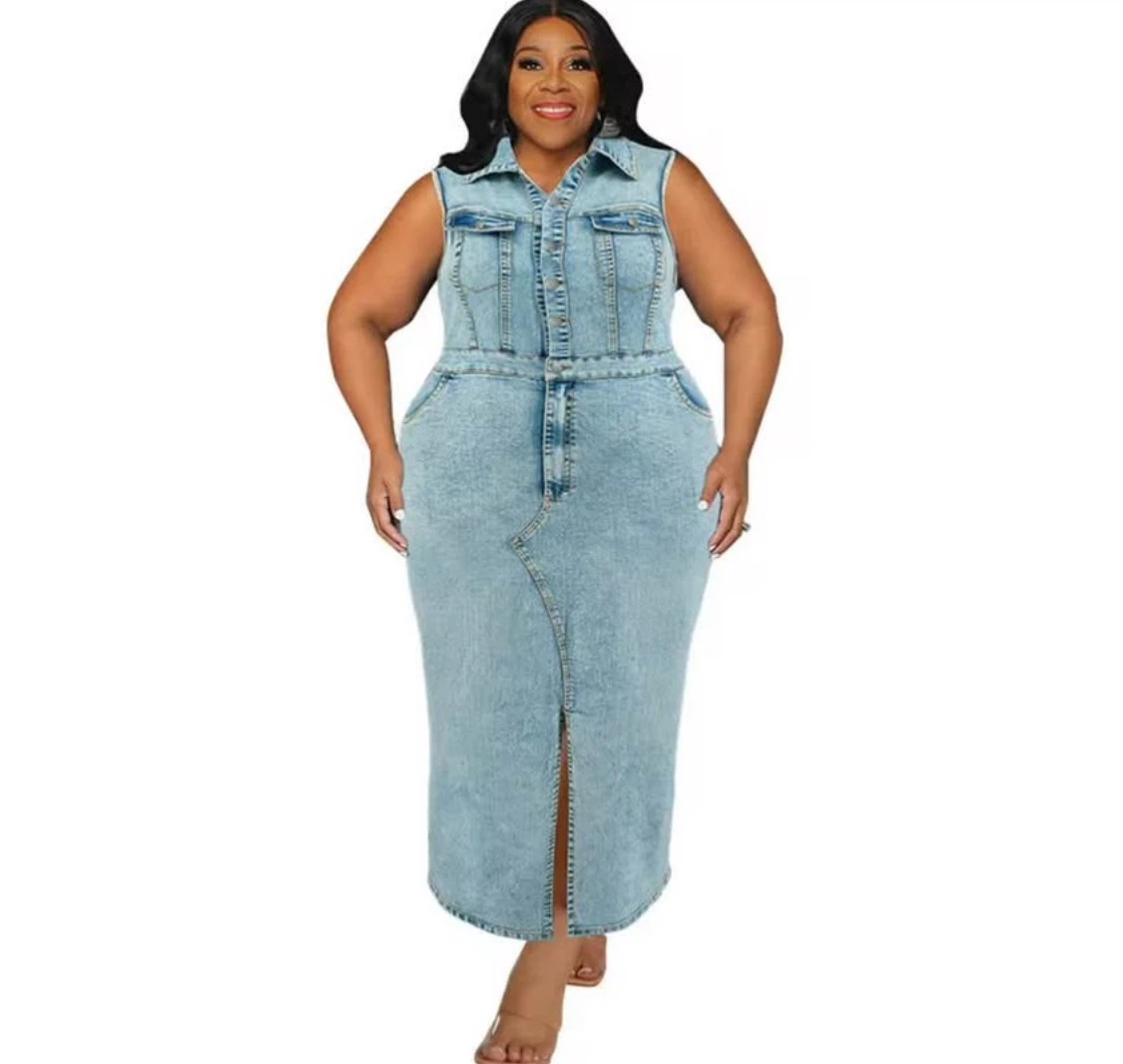 Robe en jean sans manches pour femme