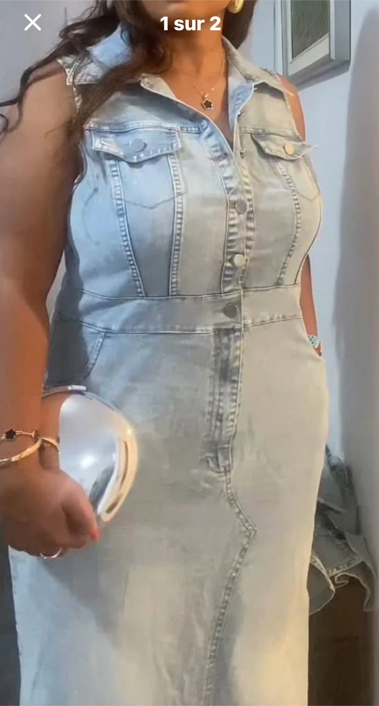 Robe en jean sans manches pour femme - photo 2