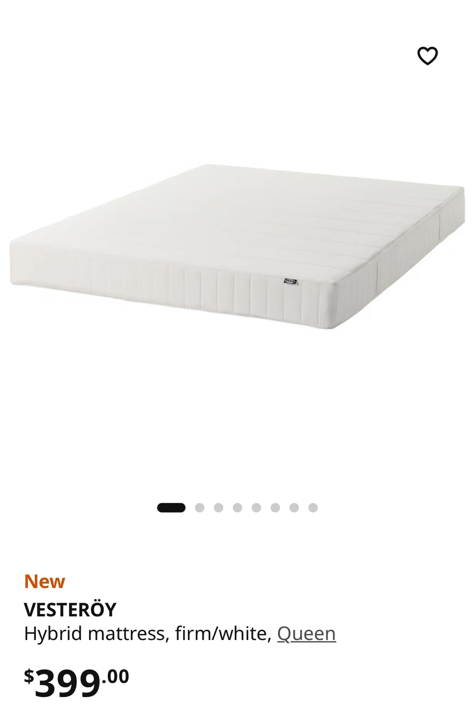IKEA VESTERÖY Hybrid Mattress - Queen, Firm/White