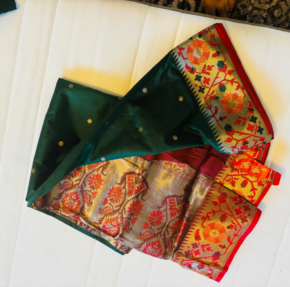 Green Silk Saree with Brocade Border