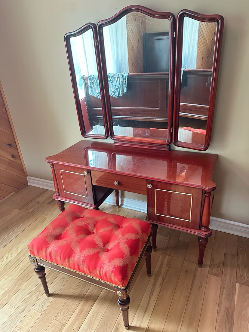 Vintage French Regency Mahogany Vanity with Stool (CAN DELIVER)