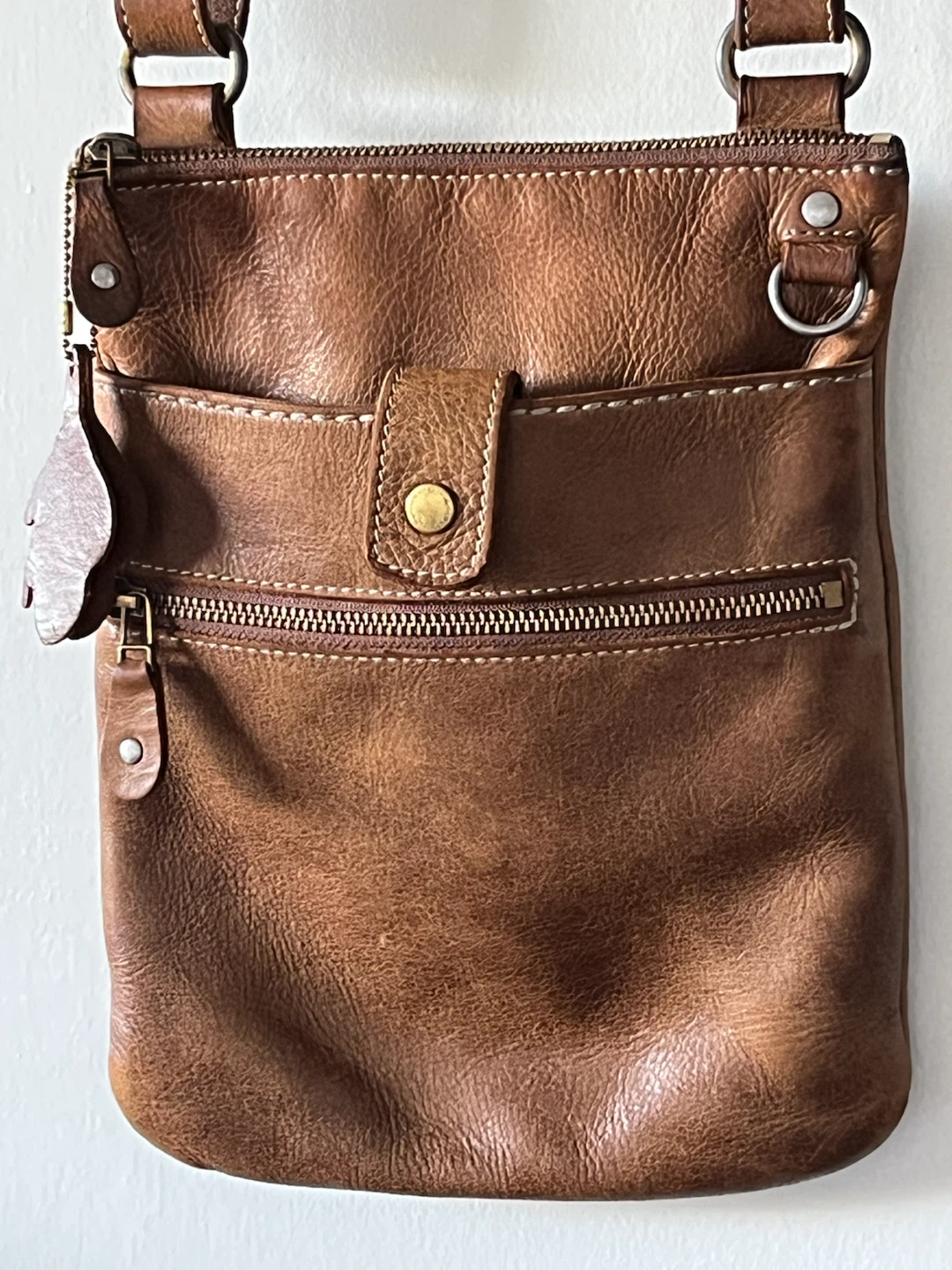 Roots Brown Leather Crossbody Bag