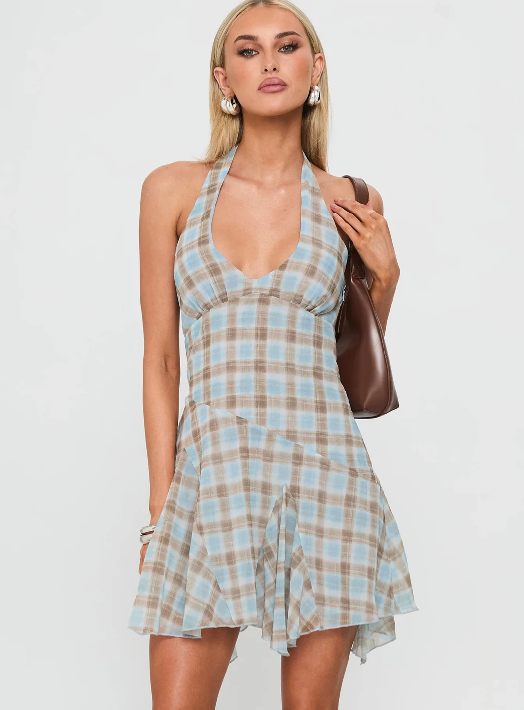 NWT Princess Polly Valorie Halter Mini Dress Blue Check Size 0 - photo 2