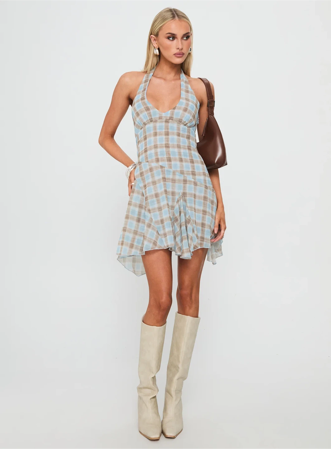 NWT Princess Polly Valorie Halter Mini Dress Blue Check Size 0 - photo 3