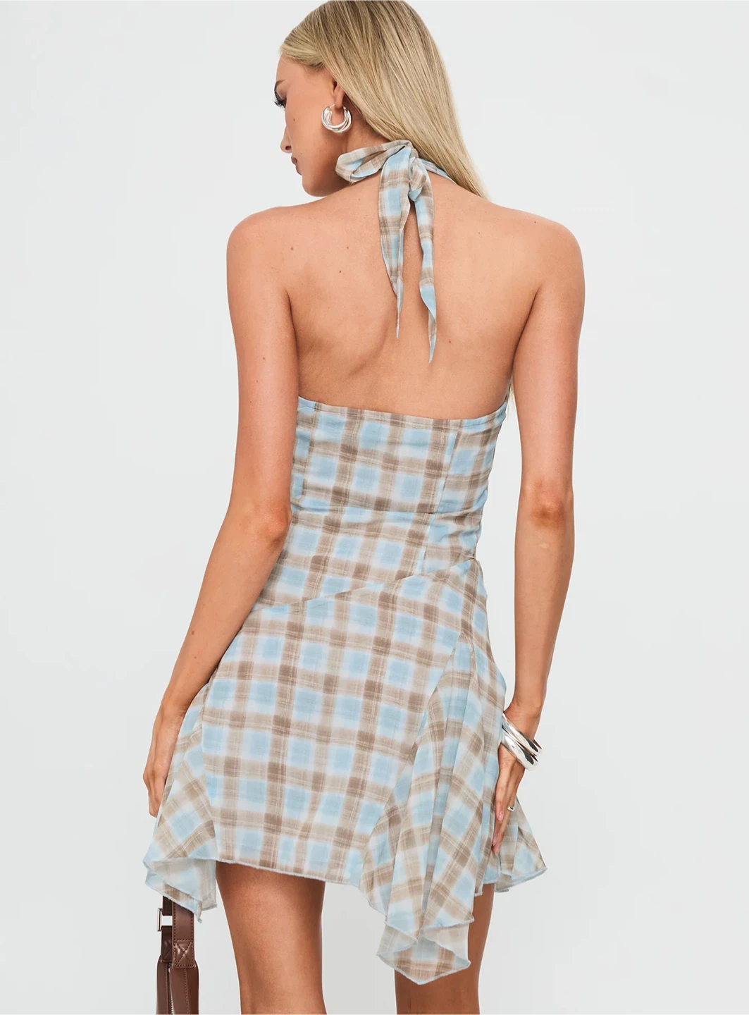 NWT Princess Polly Valorie Halter Mini Dress Blue Check Size 0 - photo 4
