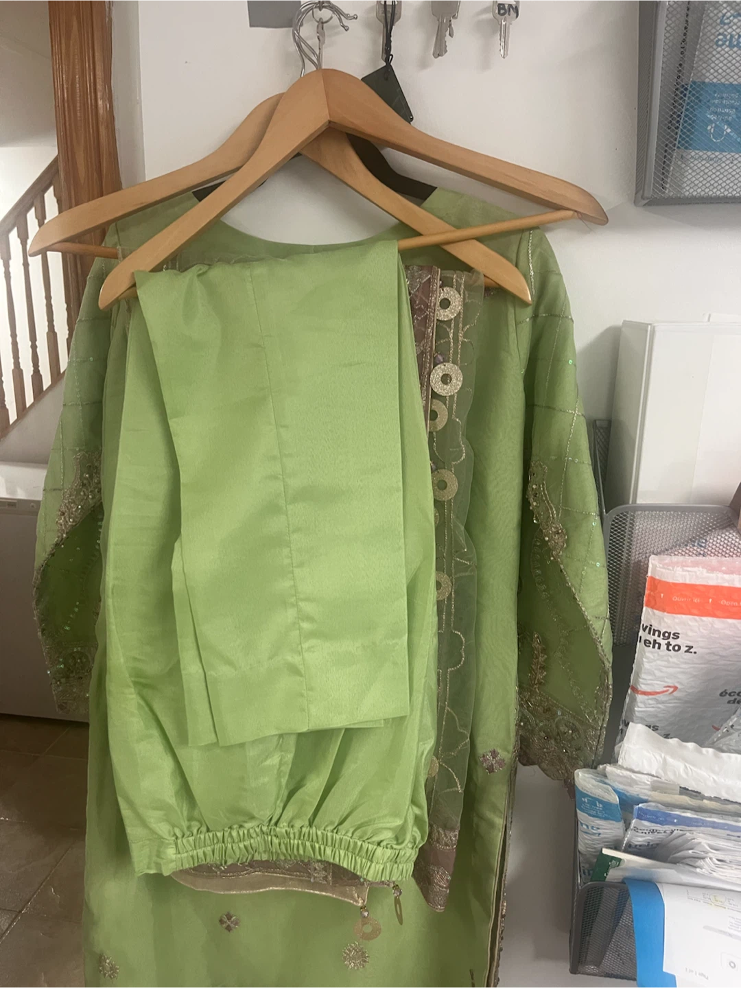 Light Green Embroidered 3-Piece Suit - photo 3
