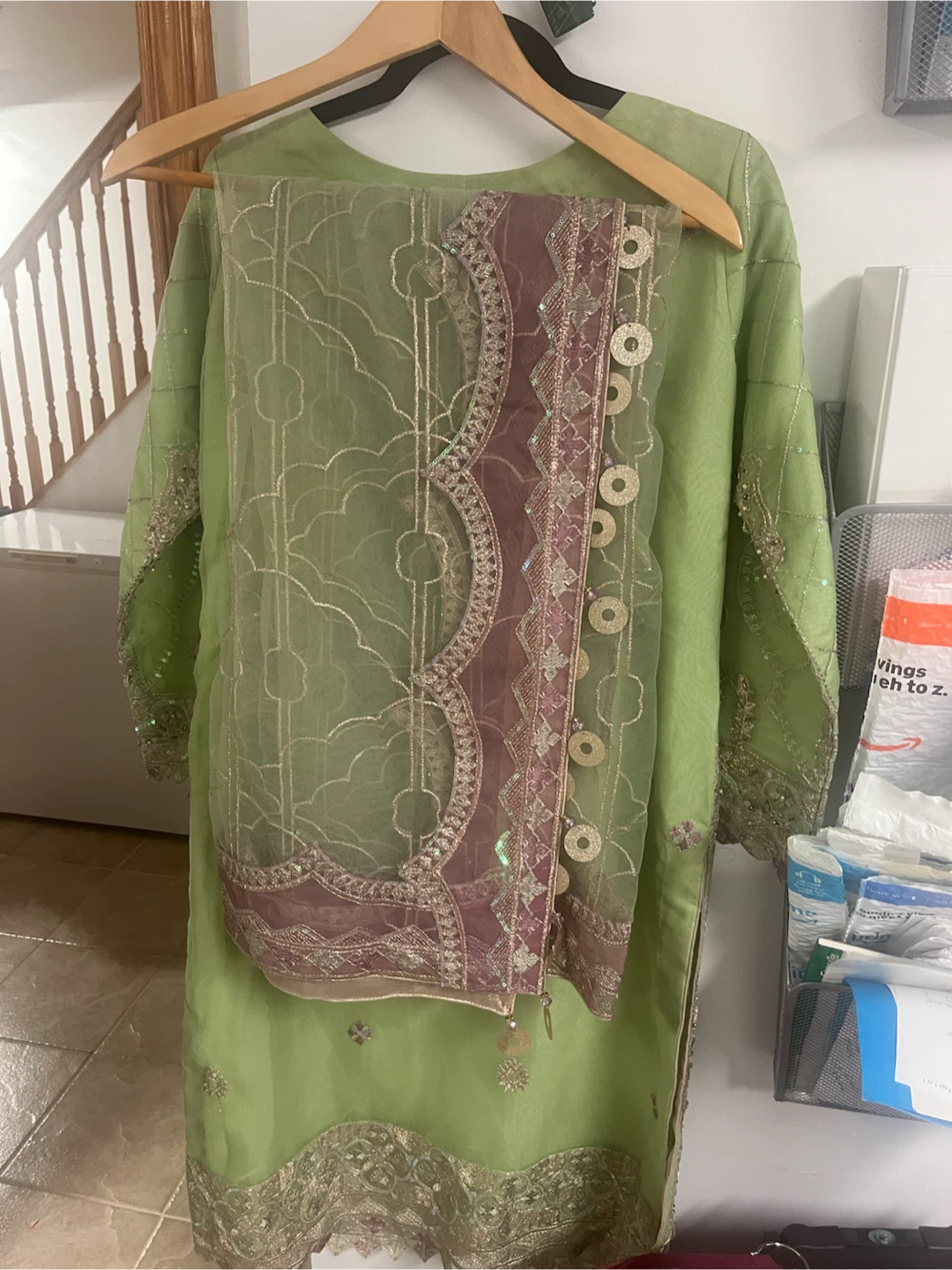 Light Green Embroidered 3-Piece Suit - photo 4