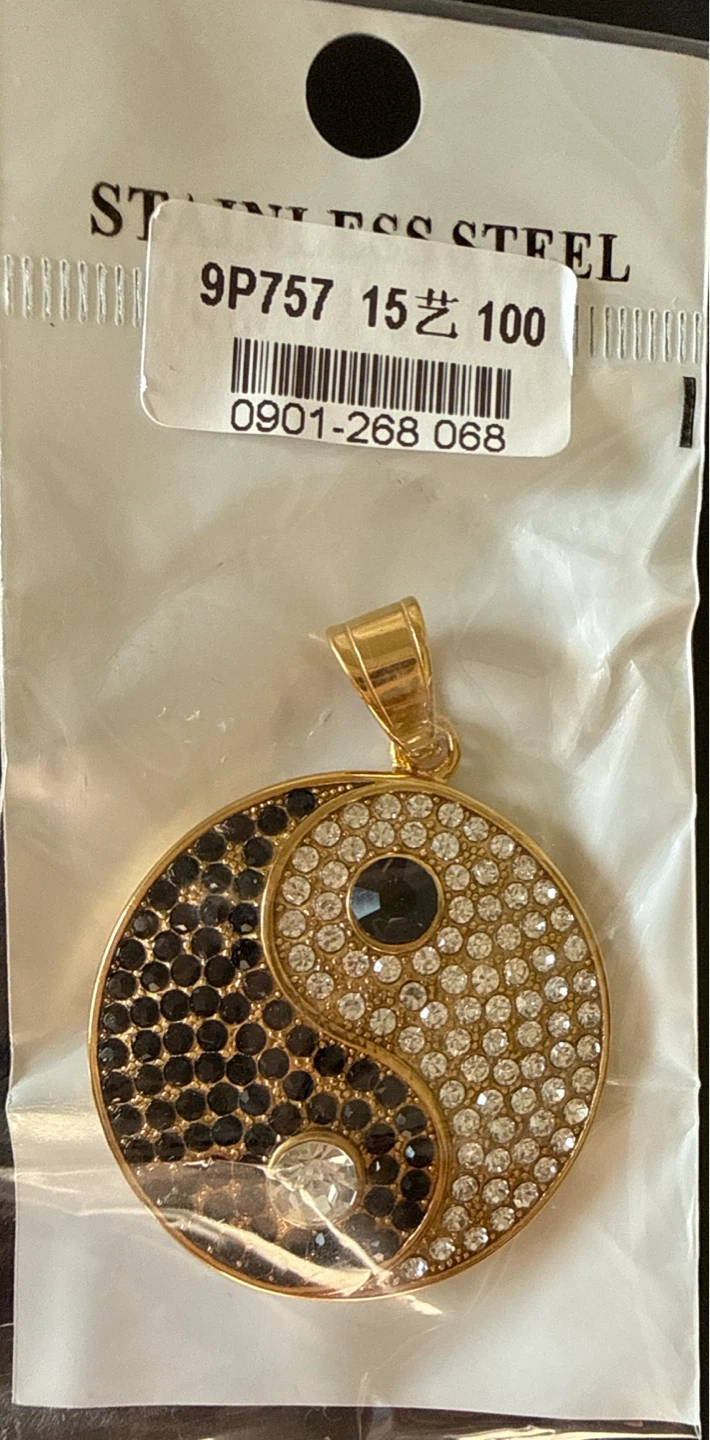 Gold Tone Yin Yang Pendant with Black and Clear Stones - photo 2
