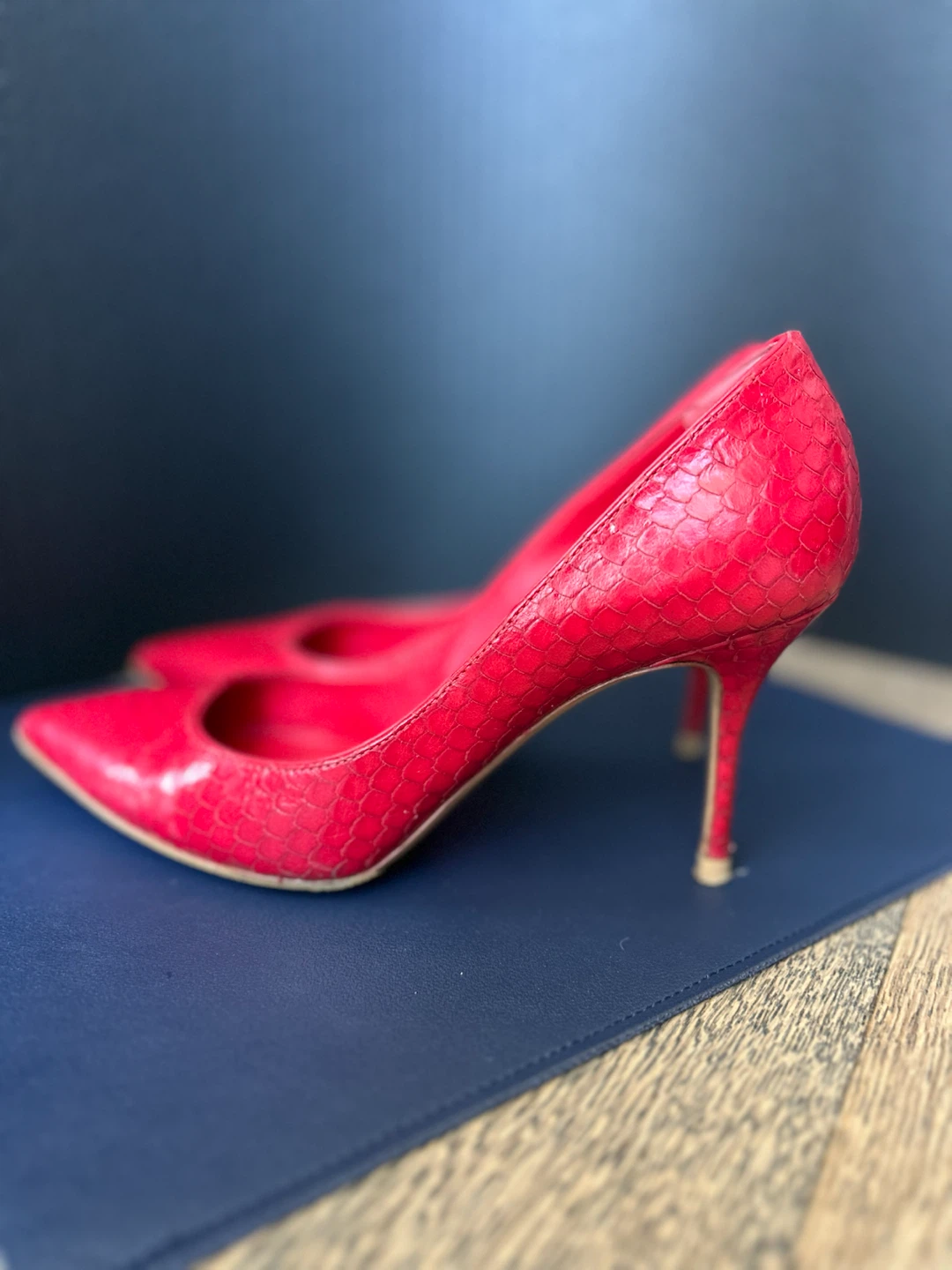 Casadei Red Snake Print Heels