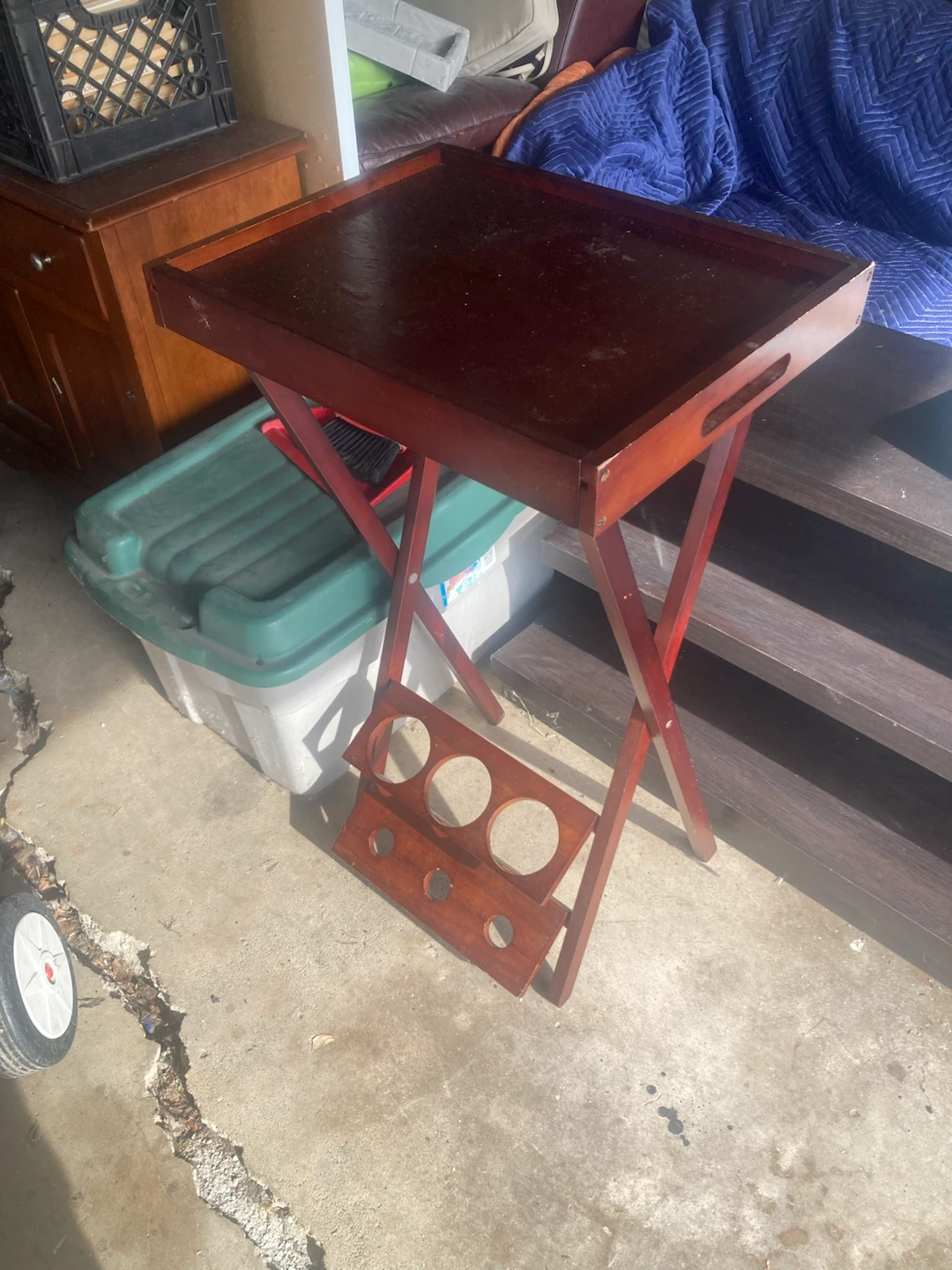 Wooden Folding TV Tray Table with Drink Holders