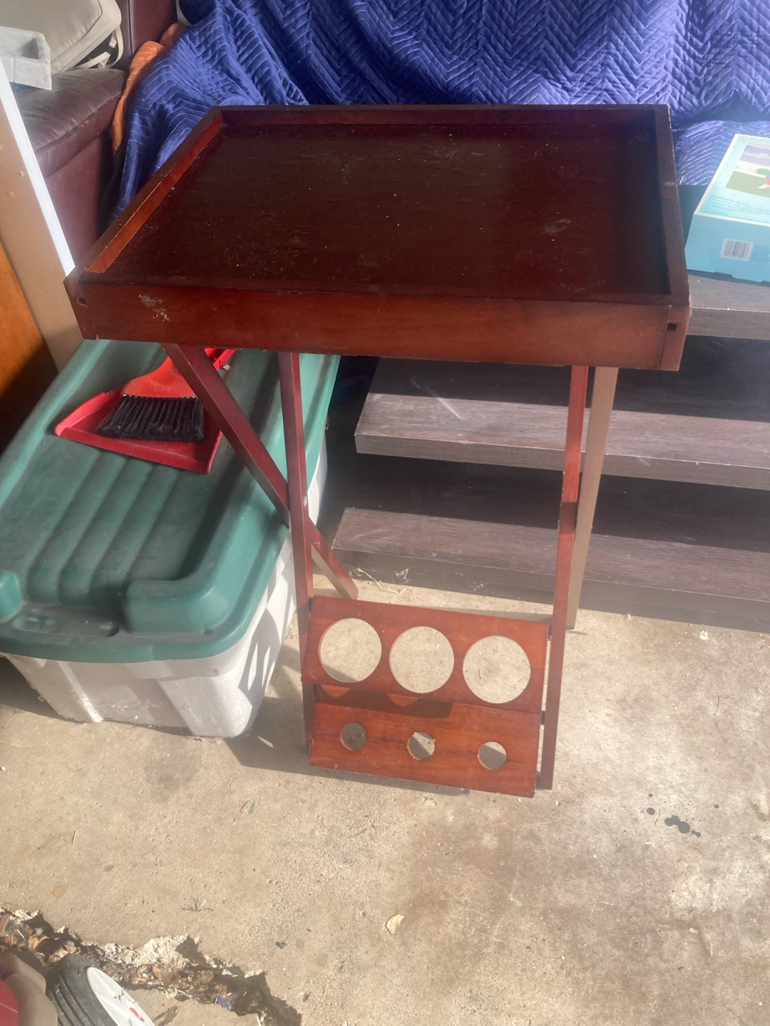 Wooden Folding TV Tray Table with Drink Holders - photo 2