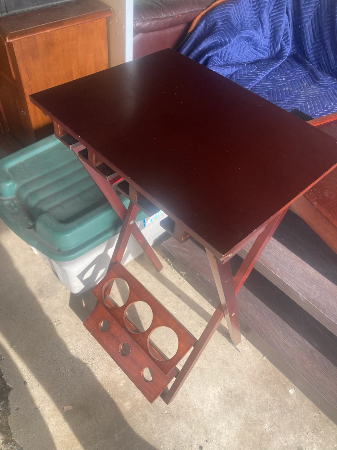 Wooden Folding TV Tray Table with Drink Holders - photo 3
