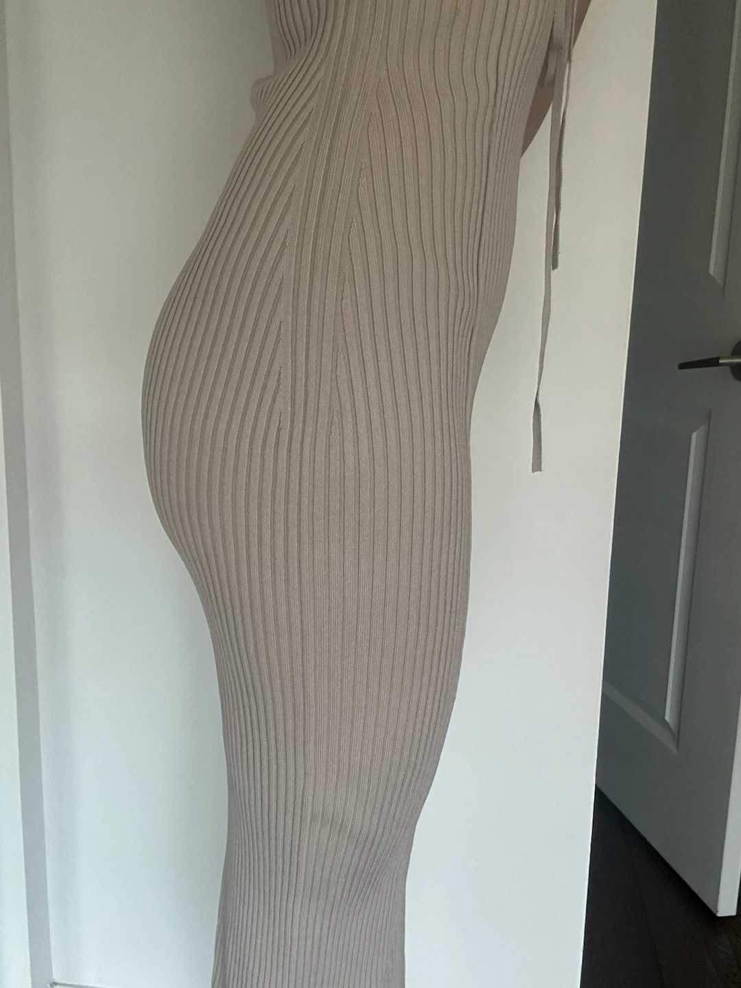 Ribbed Knit Midi Dress with Slit - photo 2