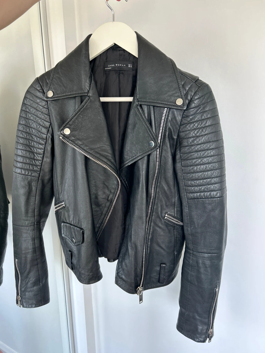ZARA WOMAN Black Faux Leather Biker Jacket