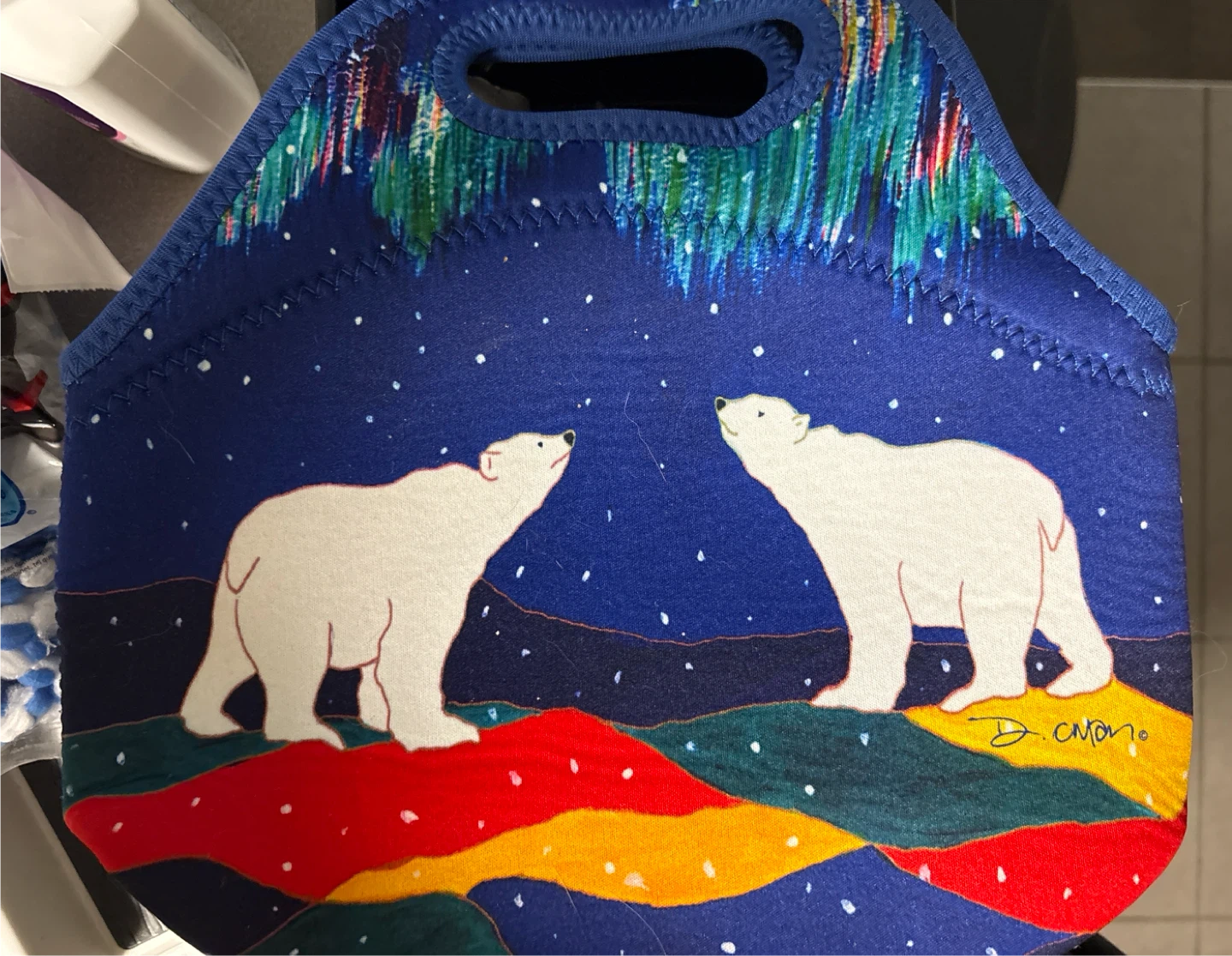 Polar Bear Aurora Borealis Neoprene Lunch Bag - photo 2