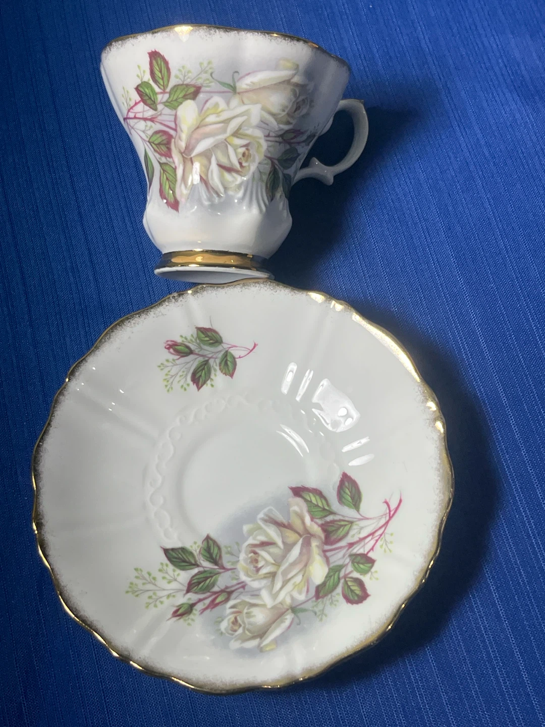 Vintage English Bone China Teacup & Saucer - White Rose