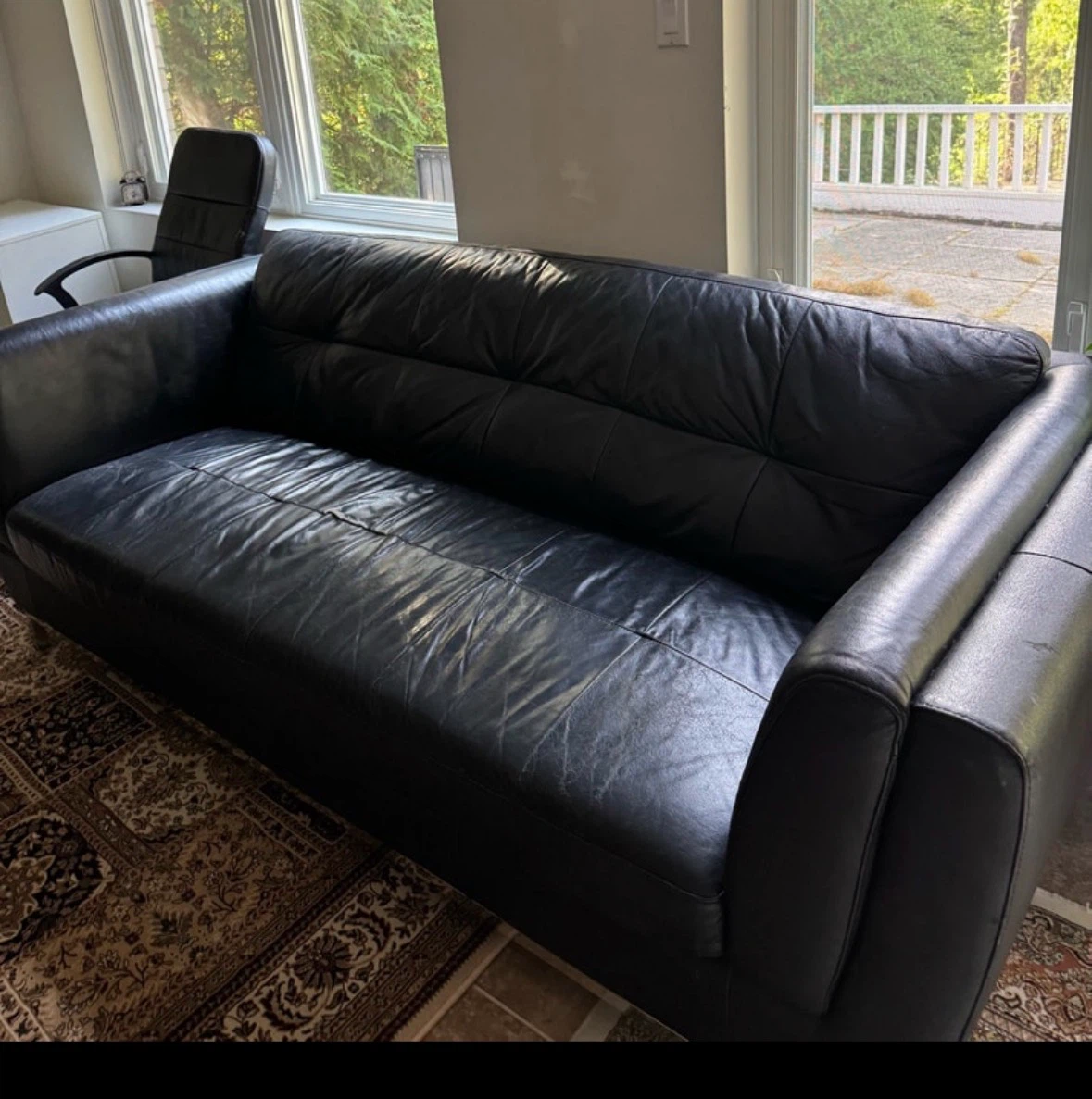 Black Leather 3-Seater Sofa / Couch - Modern Style - photo 2
