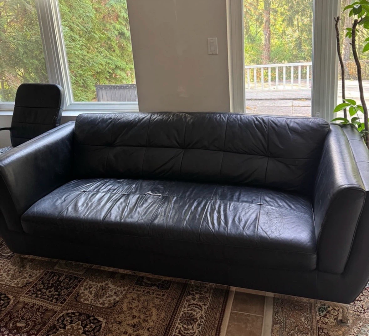 Black Leather 3-Seater Sofa / Couch - Modern Style - photo 3