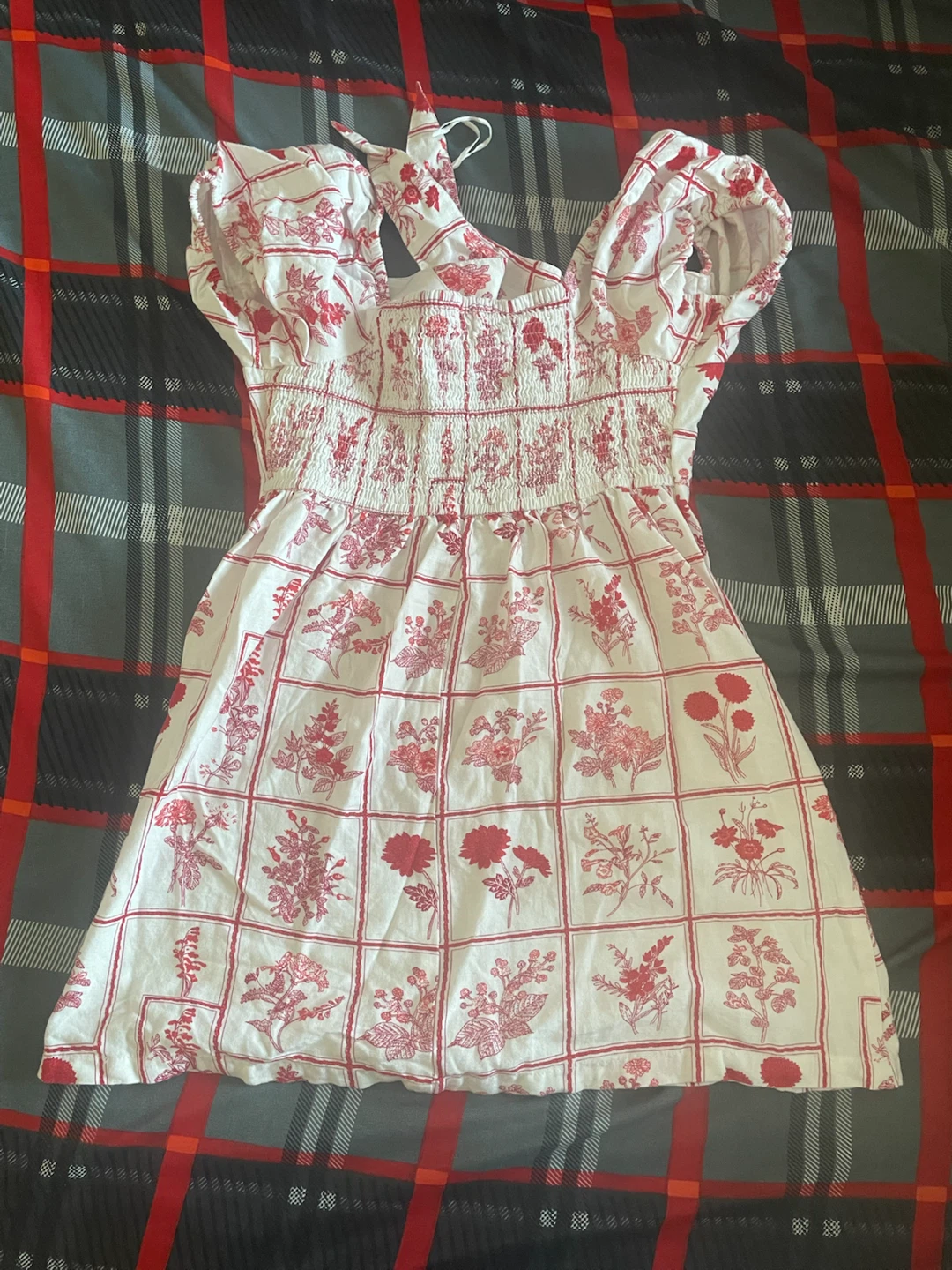 White and Red Floral Print Puff Sleeve Dress - photo 2