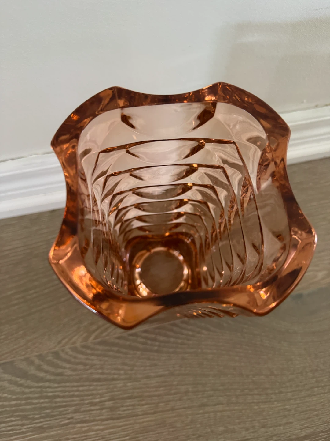 Vintage French Art Glass Vase – Peach Amber Sculptural Glass - photo 2