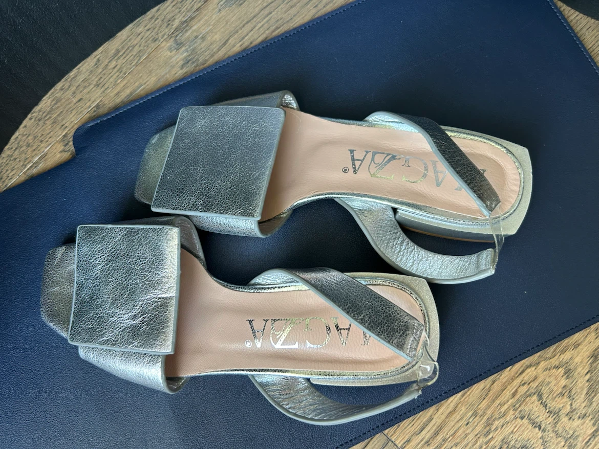 MAGDA Silver Metallic Block Heel Sandals Size 36 - photo 2