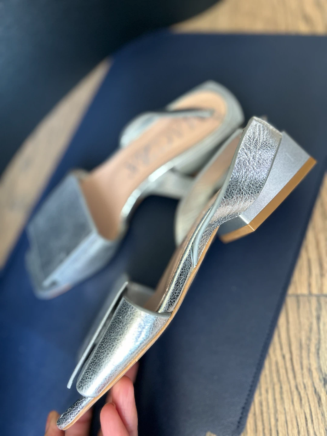 MAGDA Silver Metallic Block Heel Sandals Size 36 - photo 4