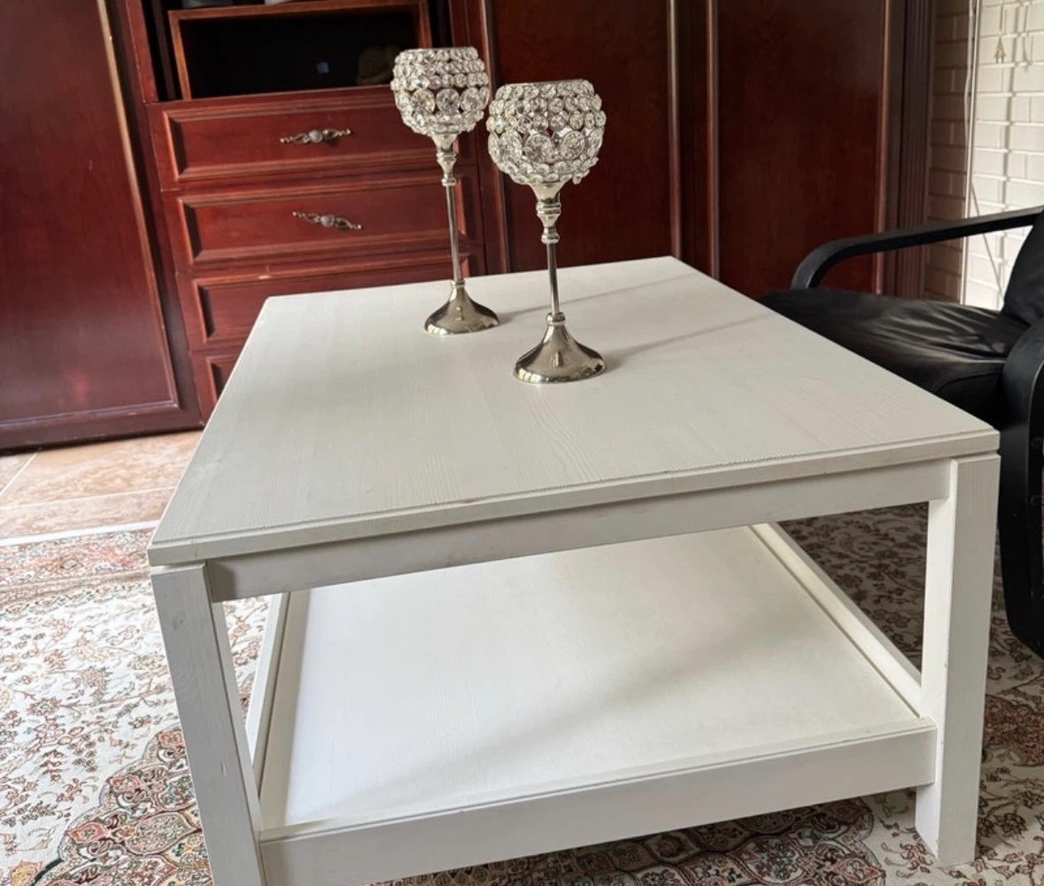 white wood coffee table with a bottom storage shelf - photo 2