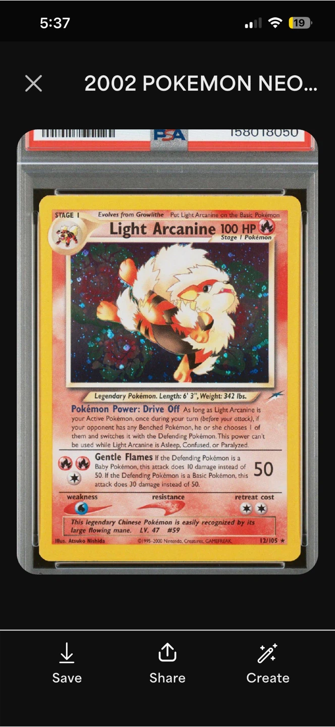 Light Arcanine Holo Rare - Neo Destiny 12/105 - PSA 7 - photo 2